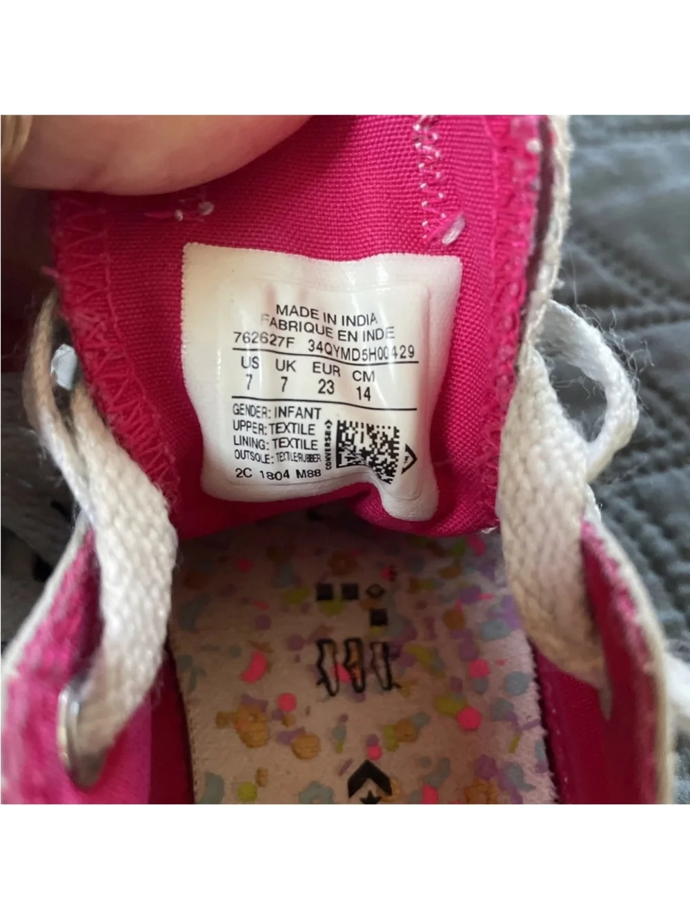 Kids Grey & Pink Canvas Sneakers - Classic Low Top